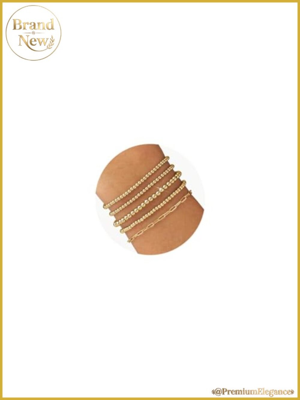 14K Gold Plated Beaded Stretch Bracelet Set for Women, Stackable